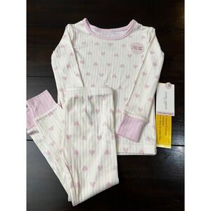 NWT Laura Ashley Girls 2T Ribbed Pajama Set Pink Heart Print Long Sleeve Pants